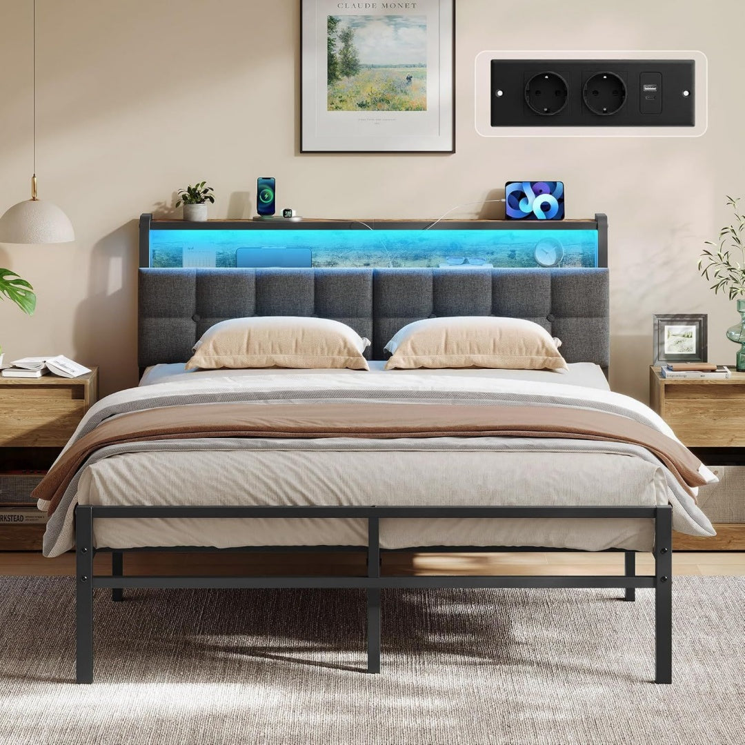 Base de lit rangement gris clair rustique