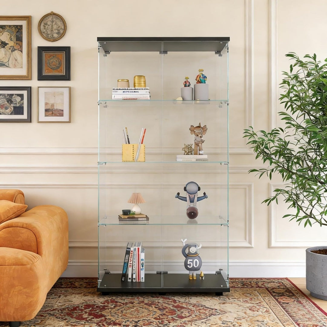 Discret, vitrine dexposition beige en verre
