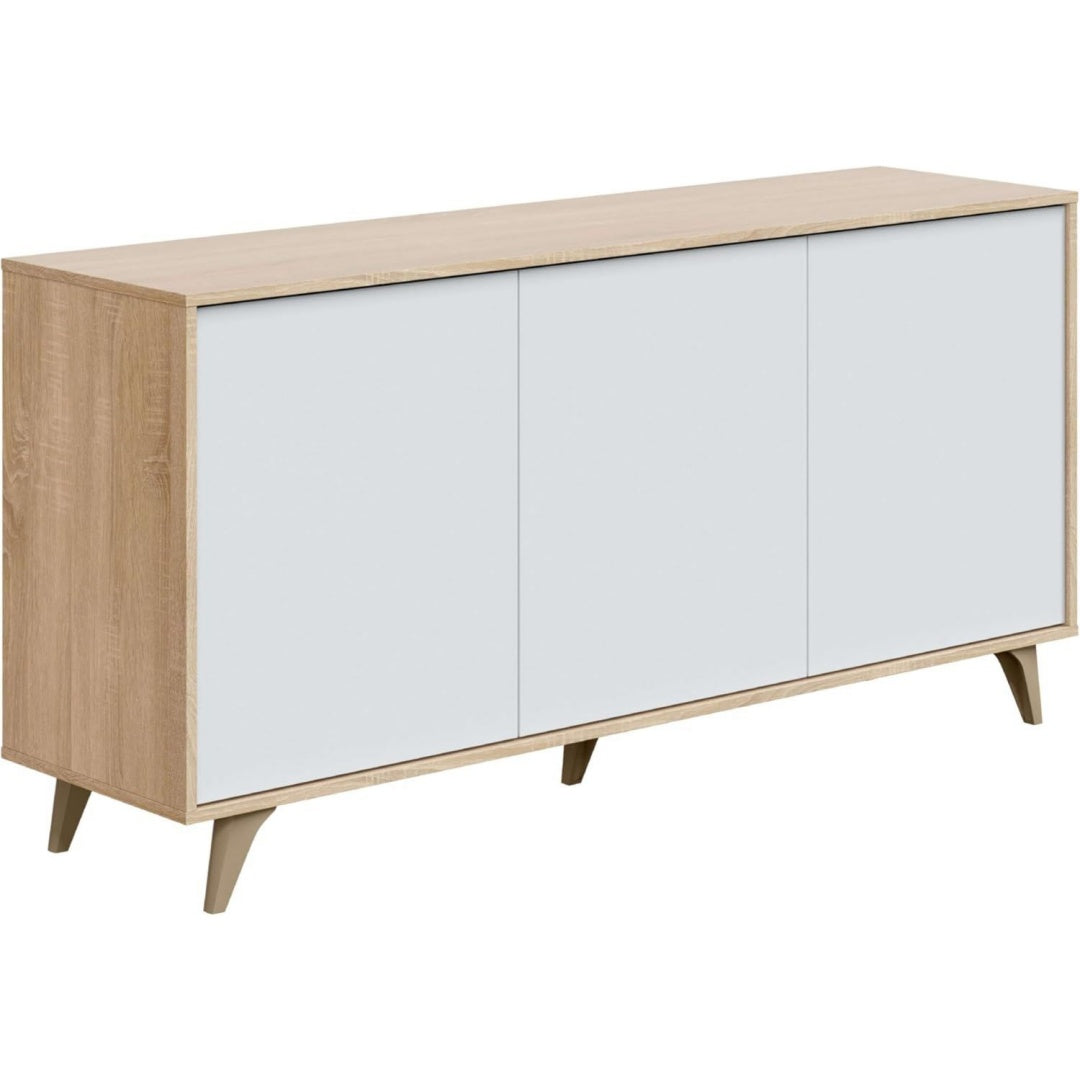 Credence gris clair etageres reglables a 3 portes bois ingenierie