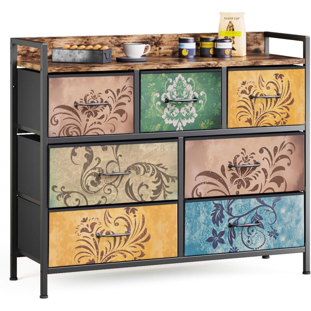 Commode marron avec 7 tiroirs 30 x 99 x 84 cm