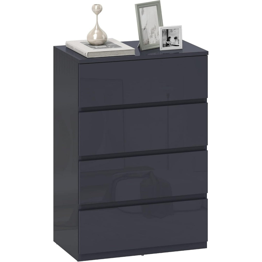 Commode bleu fonce en chene et MDF de qualite
