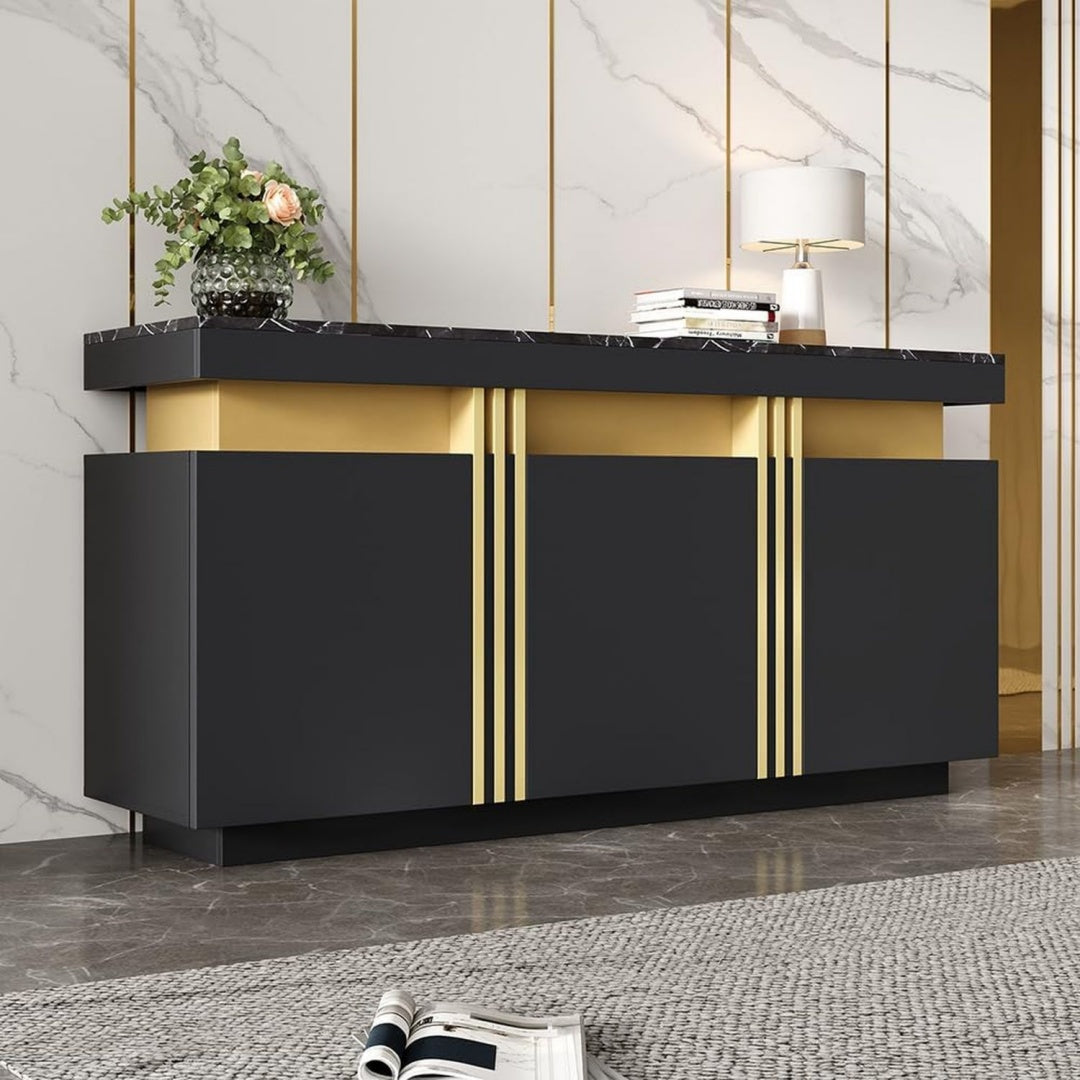 Credence gris fonce bois ingenierie 140 cm, rangement design moderne